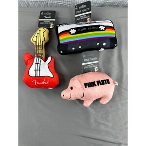 Fender Guitar & Pink Floyd Dog Toys Lot – Squeaky Plush – New w/ Tags
